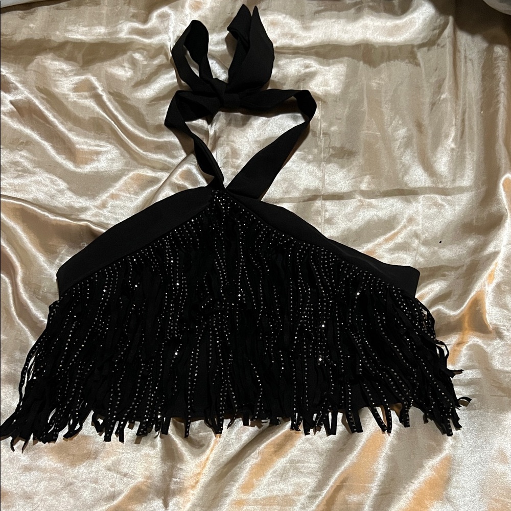 Black Fringe Halter Top